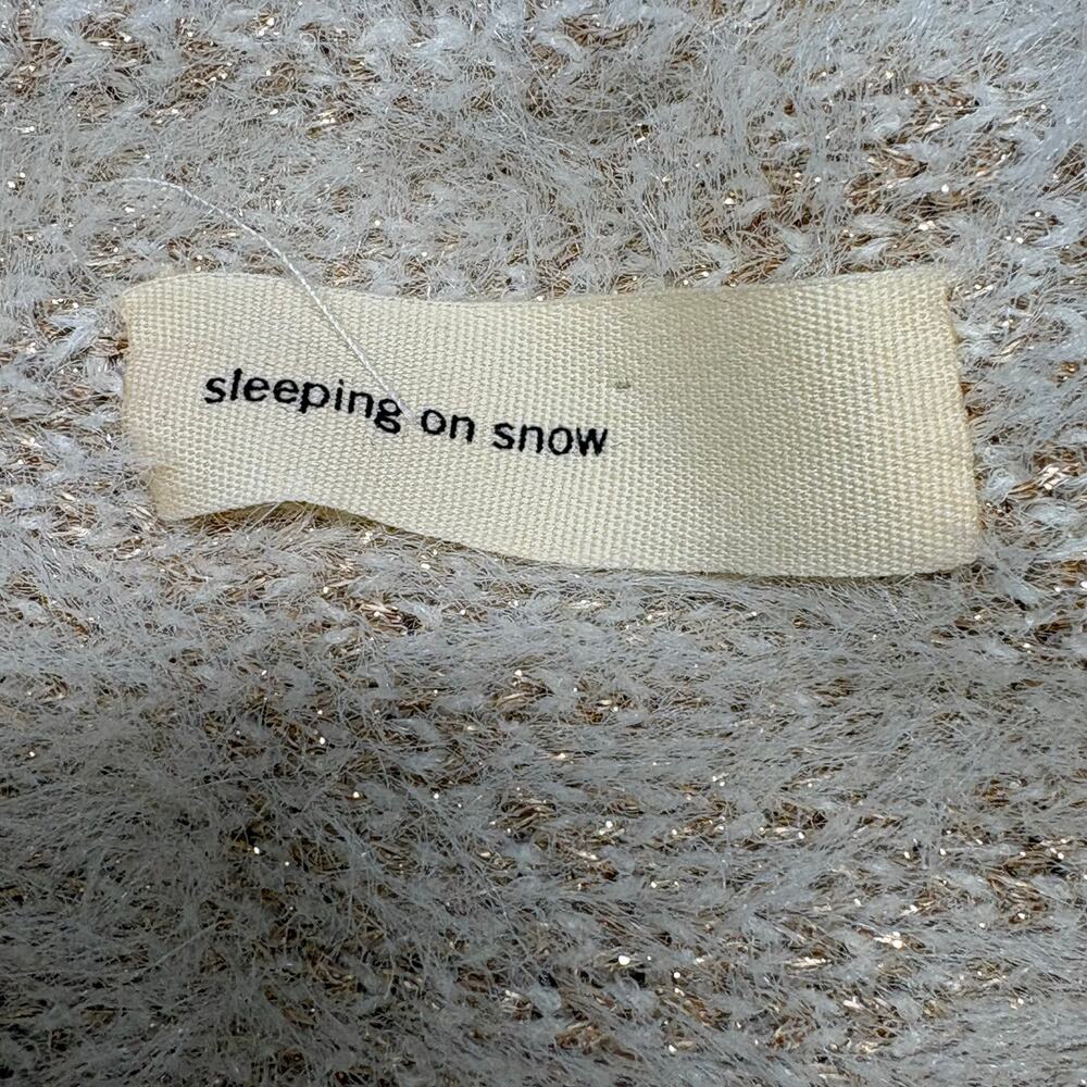 Anthropologie Sleeping on Snow Metallic Poncho Turtleneck Sweater Cream Gold O/S - Picture 6 of 6